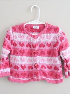 Vintage Talbots Kids Cardigan 24M Pink Heart Cotton Knit Sweater